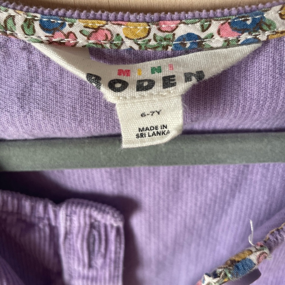 Mini Boden Lilac Corduroy Dress with Button Front 6-7 - Picture 3 of 3